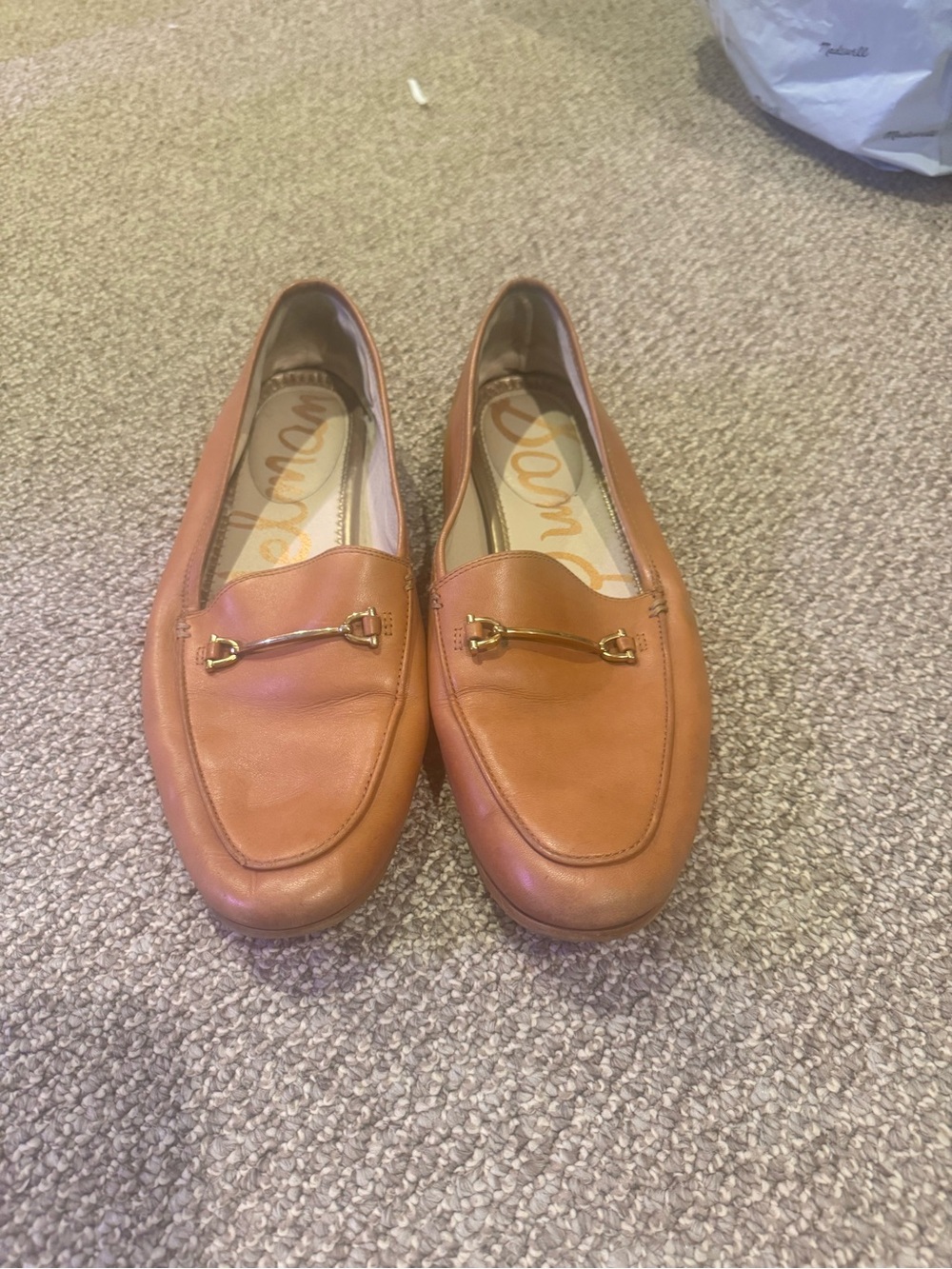 Sam Edelman Women's Tan Leather Bit Loafers with Gold Hardware